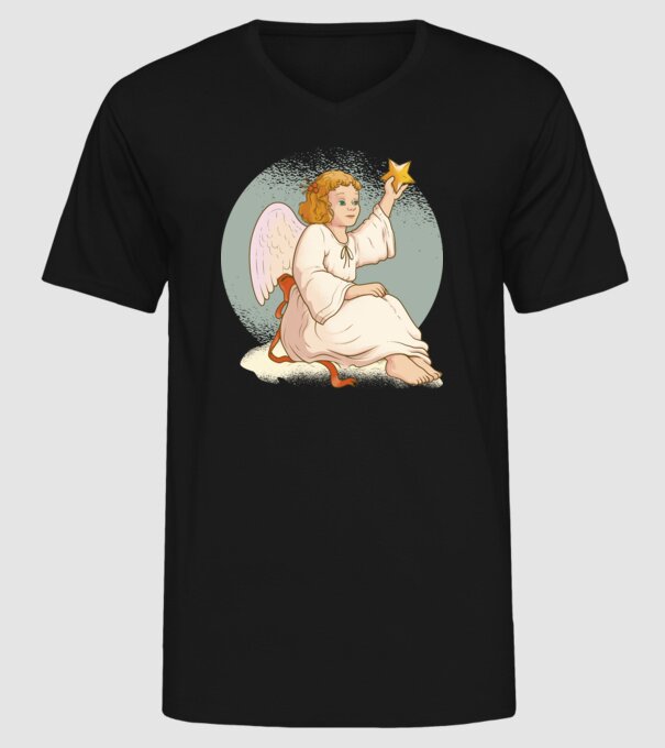 Înger de Crăciun model negru pe tricou