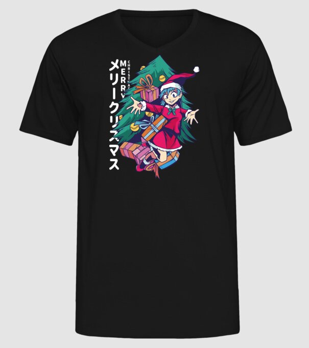 Anime Crăciun model negru pe tricou
