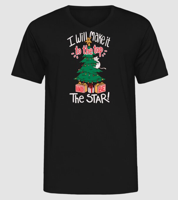 Pisică de Crăciun model negru pe tricou