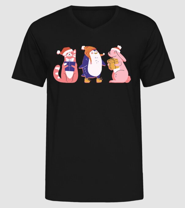 Animale drăguțe de Crăciun model negru pe tricou