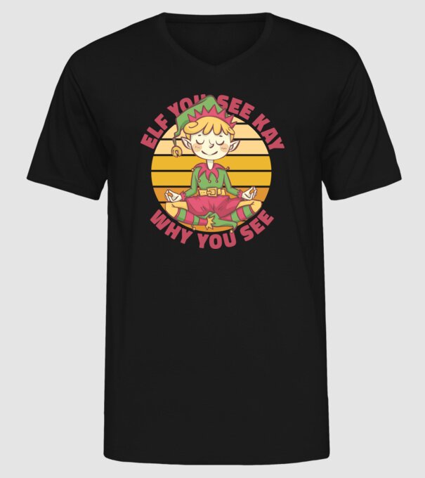 Yoga Elf Crăciun model negru pe tricou