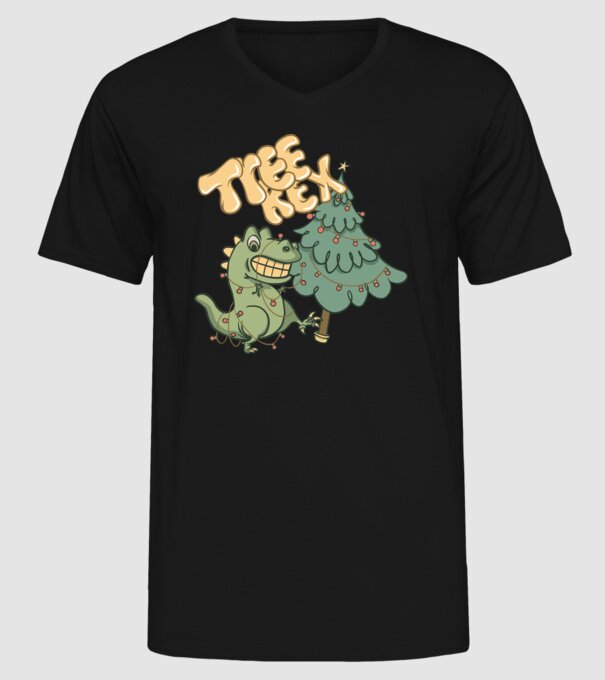 T-rex de Crăciun model negru pe tricou