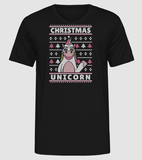 Unicorn de Crăciun pulover urât model negru pe tricou