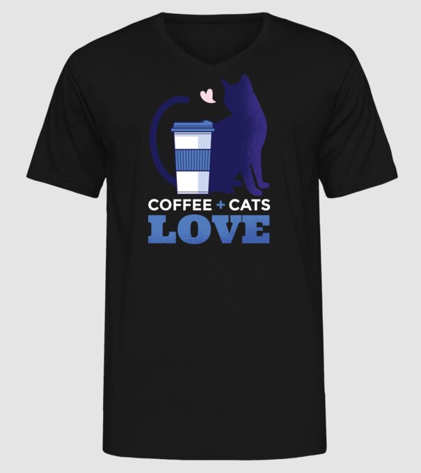 Cafea + Pisici = dragoste model negru pe tricou