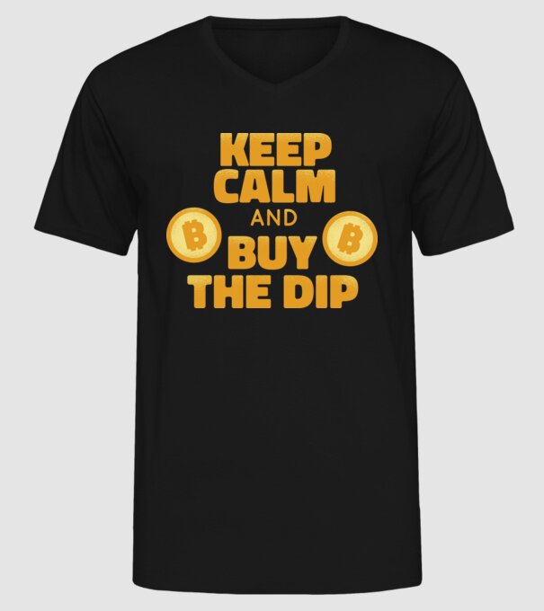 Keep calm and buy the dip Bitcoin model negru pe tricou