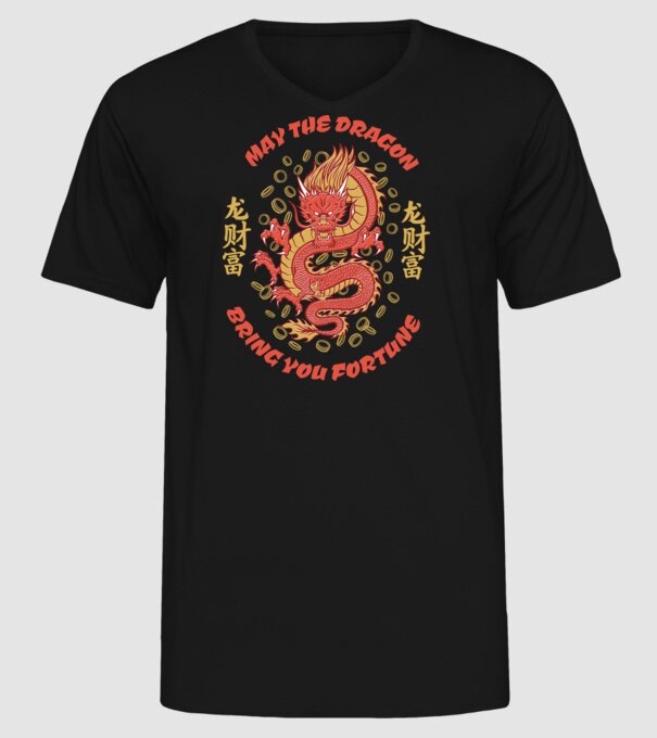 Dragon chinezesc norocos model negru pe tricou