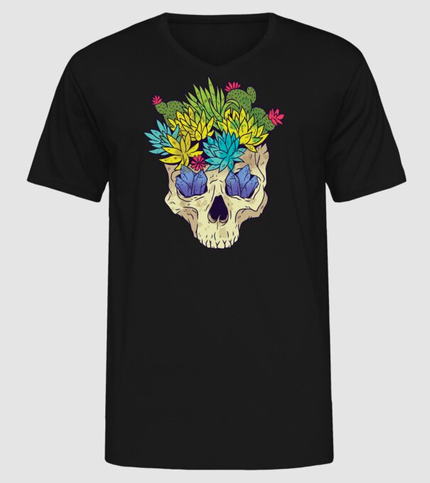 Craniu Cactuși model negru pe tricou