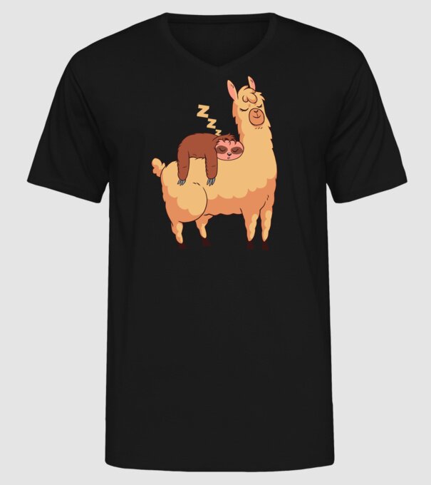 Leneș dormind pe Lama tricou amuzant model negru pe tricou