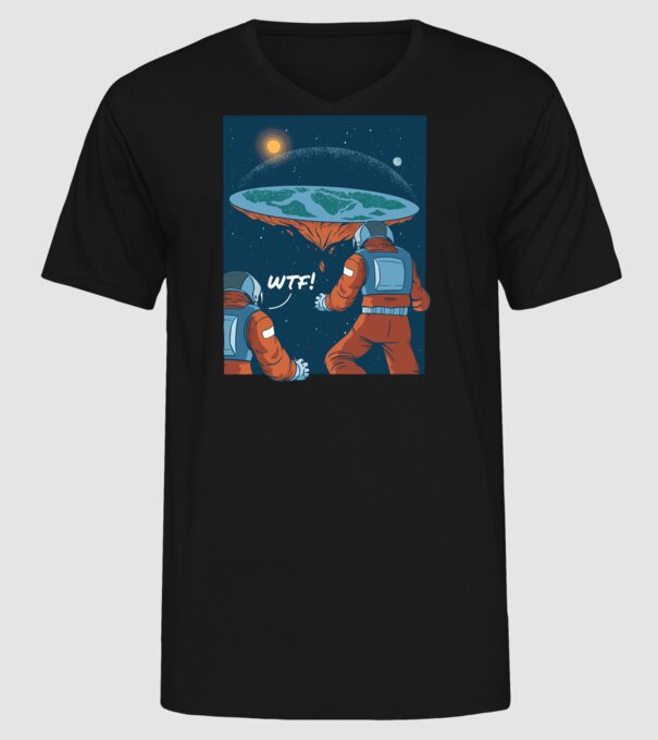 Astronaut Pământ plat model negru pe tricou