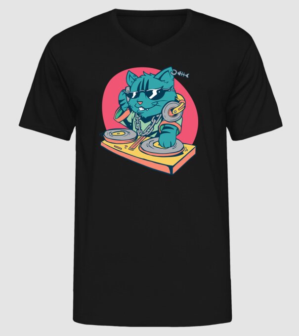 Pisică DJ model negru pe tricou