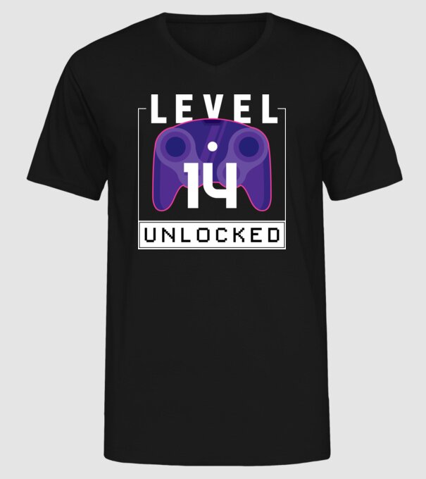 Level 14 Unlocked Gamer Birthday model negru pe tricou