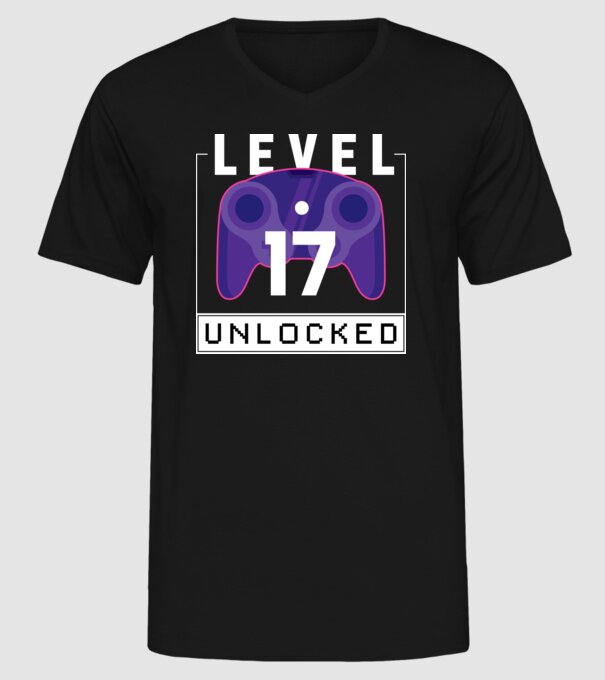 Level 17 Unlocked Gamer Birthday model negru pe tricou