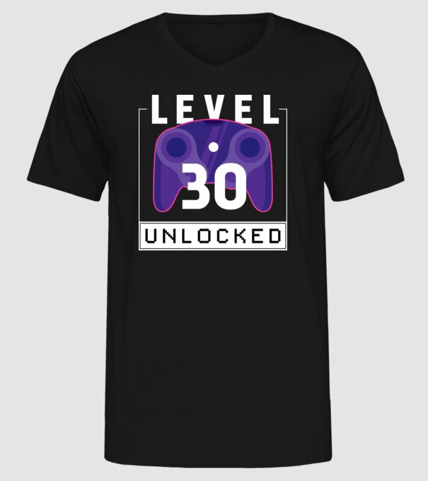 Level 30 Unlocked Gamer Birthday model negru pe tricou
