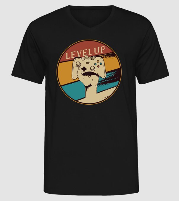 Level up - Trecere nivel Gamer model negru pe tricou