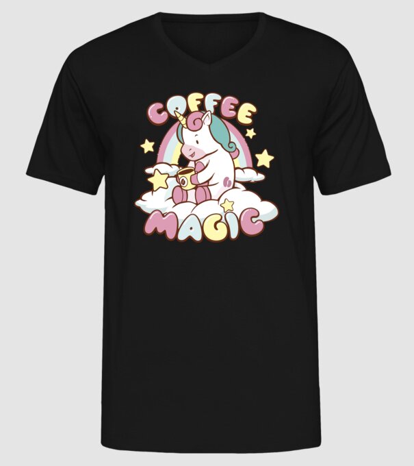 Cafea Magică Unicorn model negru pe tricou