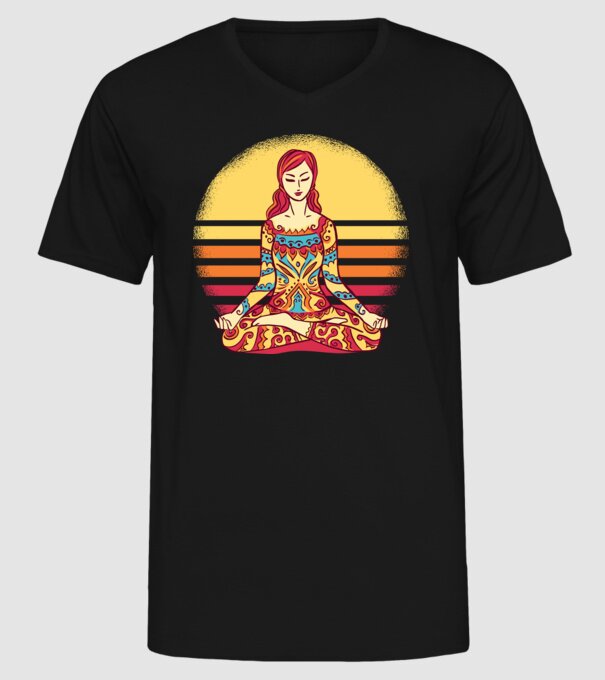 Mandala Yoga Meditație model negru pe tricou