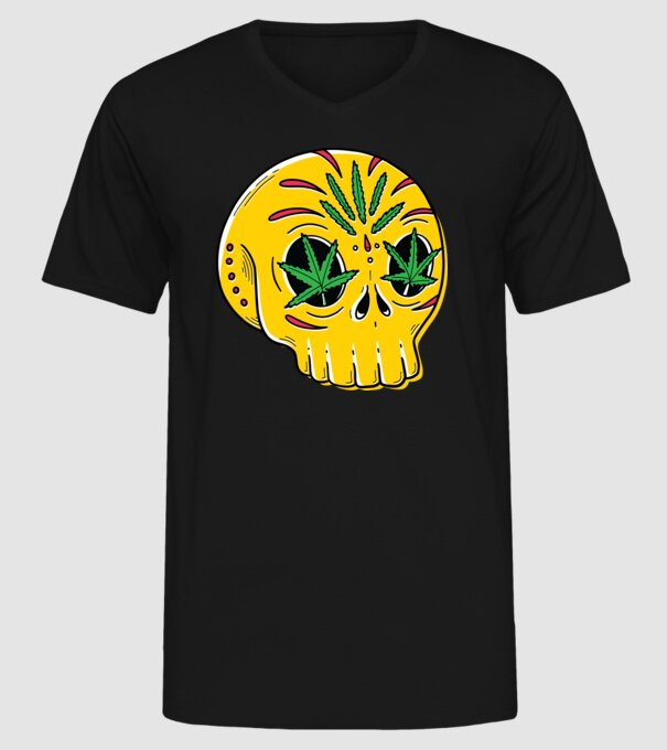 Marijuana Craniu model negru pe tricou