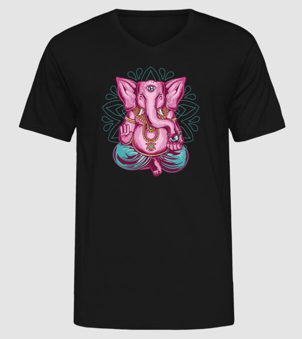 Elefant făcând meditație Dharma model negru pe tricou