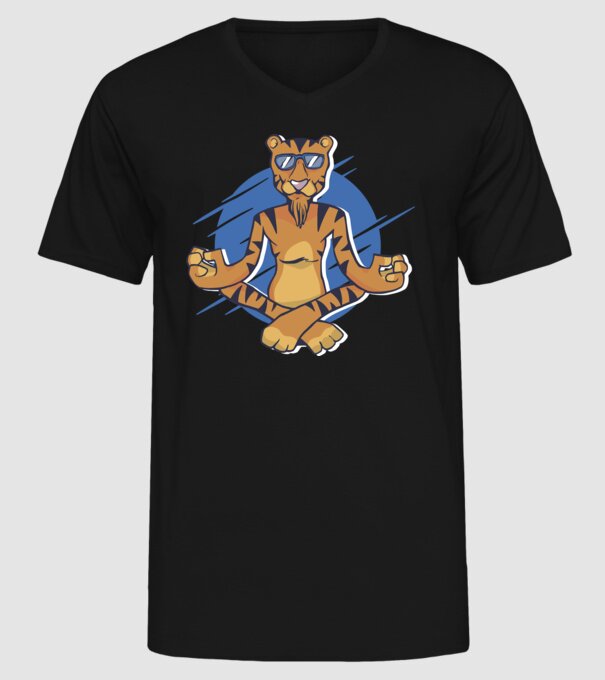 Tigru meditator model negru pe tricou