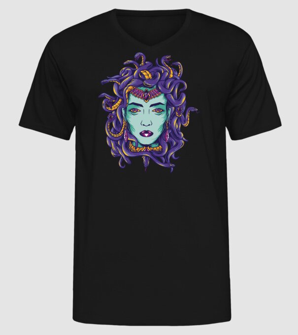 Cap de meduză model negru pe tricou