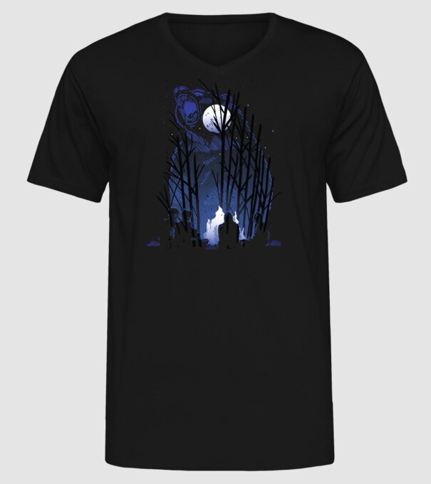 Urs în pădure noaptea model negru pe tricou