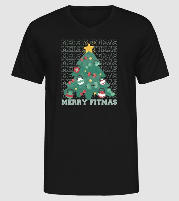 Merry Fitmas Fitmas Pom de Crăciun Fitness model negru pe tricou