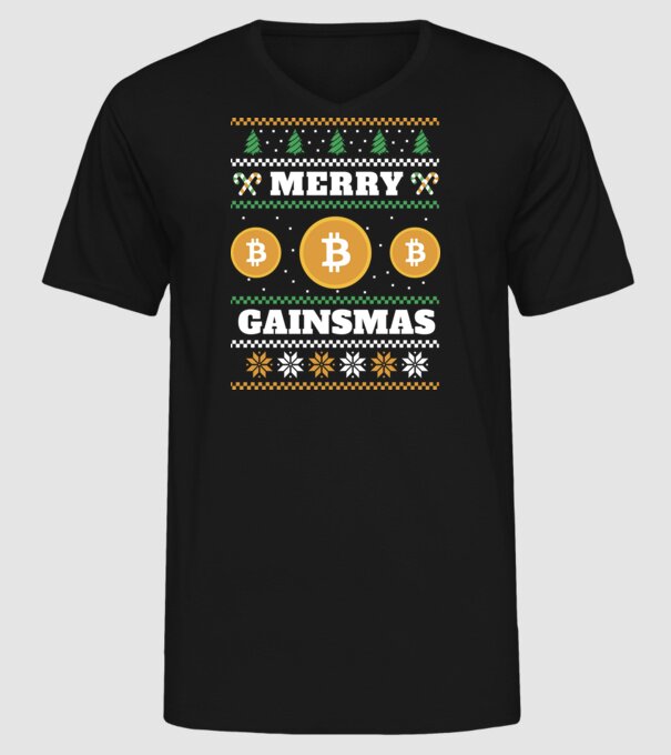 Merry Gainmas Bitcoin tricou cu pulovăr urât model negru pe tricou