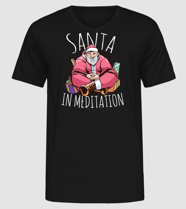 Tricou de Crăciun Moș Crăciun meditație model negru pe tricou