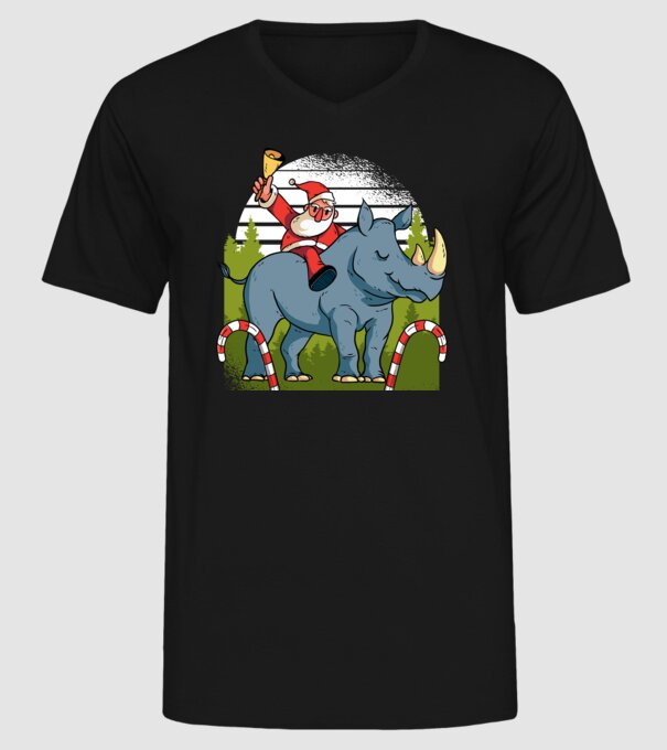 Moș Crăciun pe Rinocer model negru pe tricou