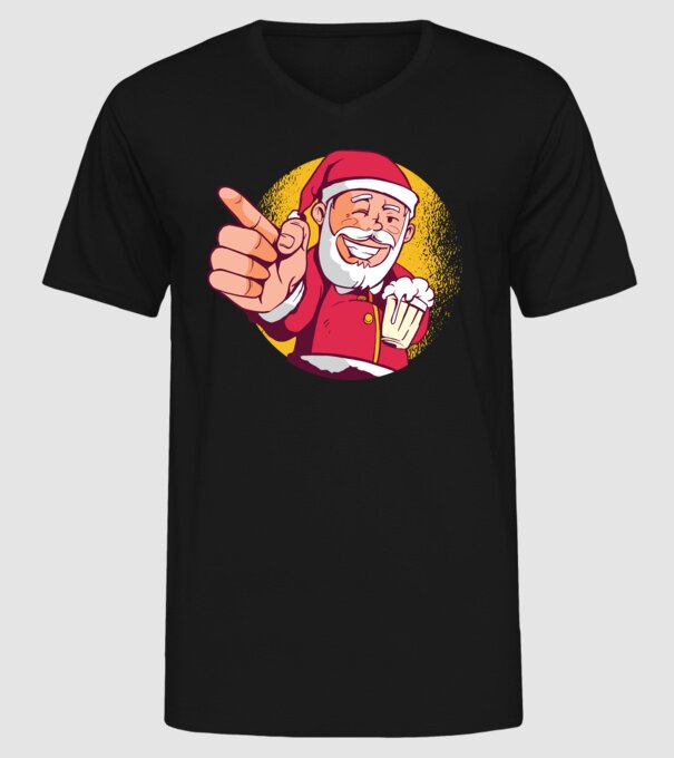 Moș Crăciun cu bere tricou model negru pe tricou