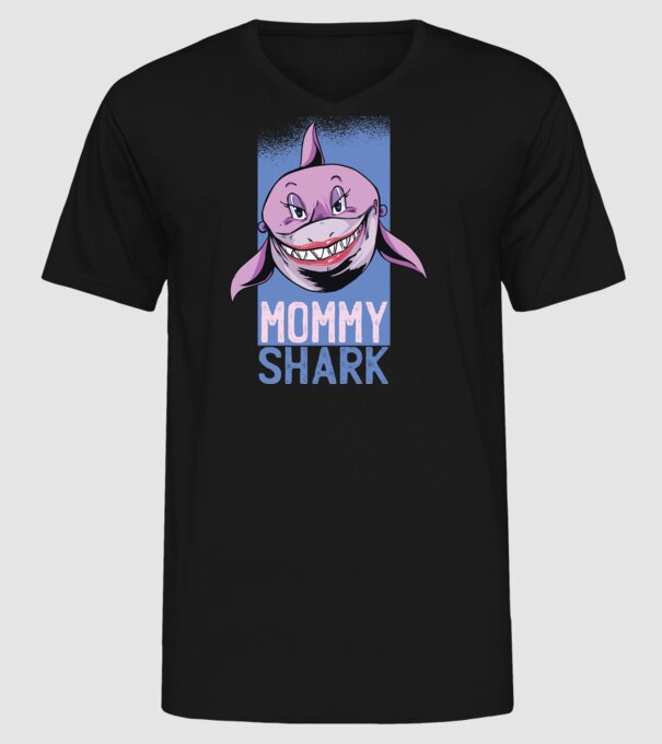 Mommy Shark tricou pentru mama model negru pe tricou