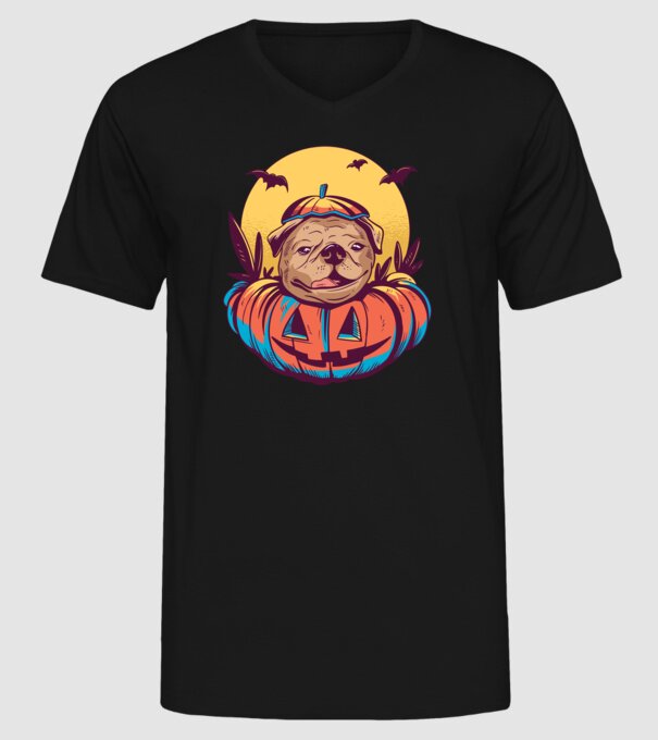 Mops Halloween model negru pe tricou