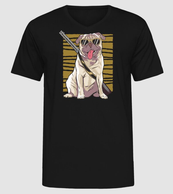 Mops cu pușcă tricou amuzant cu câine model negru pe tricou