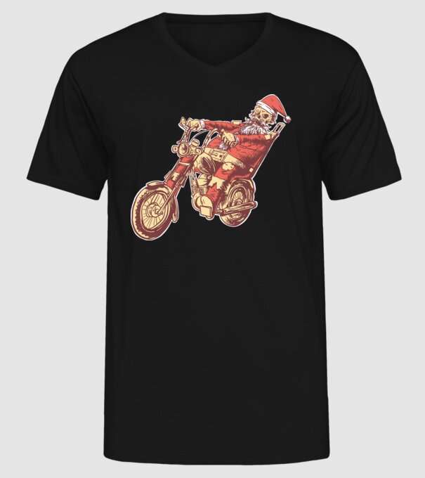 Moș Crăciun Motociclist model negru pe tricou