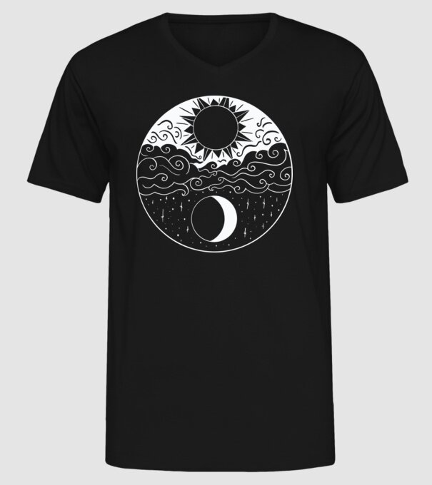 Soare și Lună Jin Jang model negru pe tricou