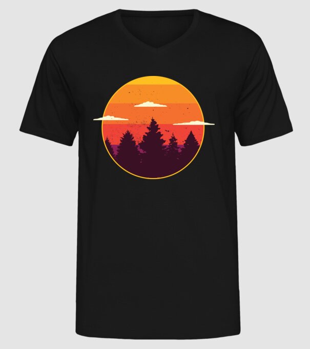Apus de soare în pădure model negru pe tricou