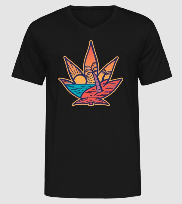 Apus de soare Frunză de marijuana model negru pe tricou