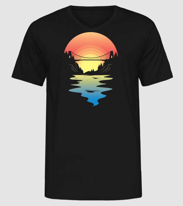 Peisaj apus de soare model negru pe tricou