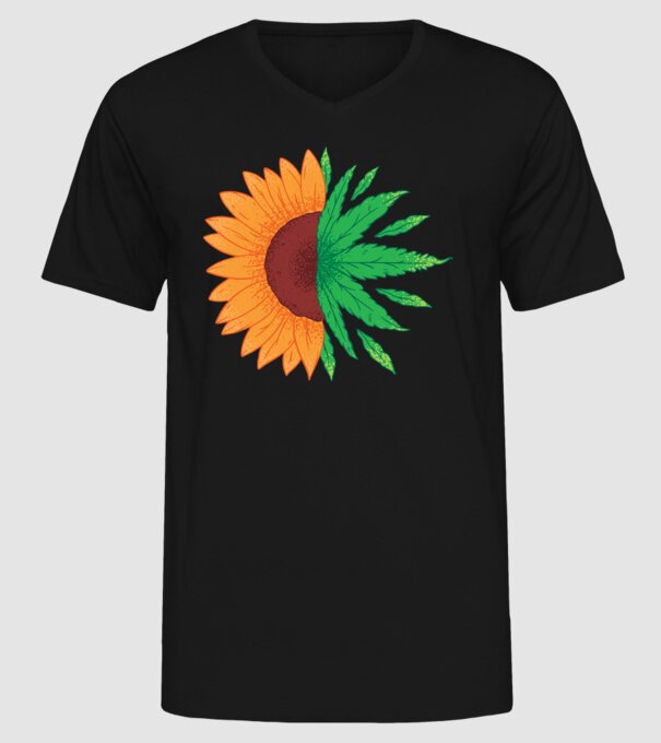 Floarea-soarelui Cannabis model negru pe tricou