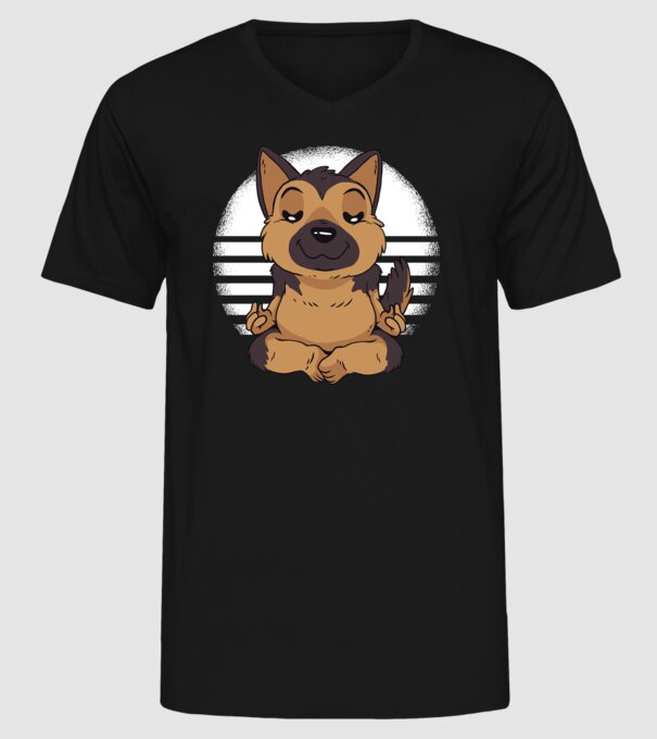 Tricou drăguț ciobănesc german yoga model negru pe tricou
