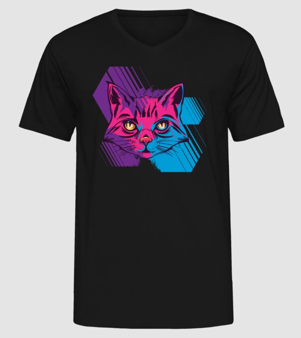 Pisică Neon model negru pe tricou