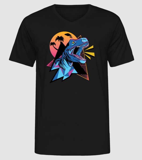 Tricou Neon dinozaur retro model negru pe tricou