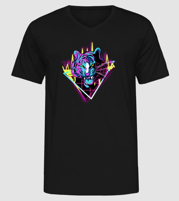 Tigru Neon anii 80 retro model negru pe tricou