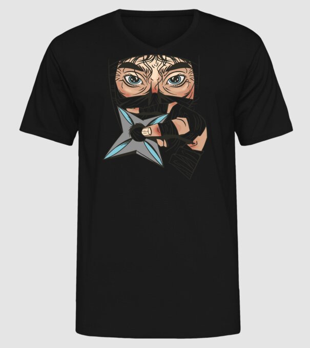 Cap de ninja model negru pe tricou