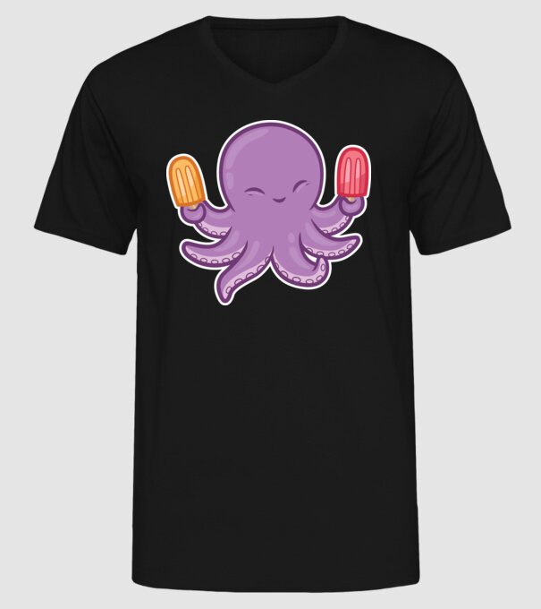 Înghețată Caracatiță Octopus model negru pe tricou