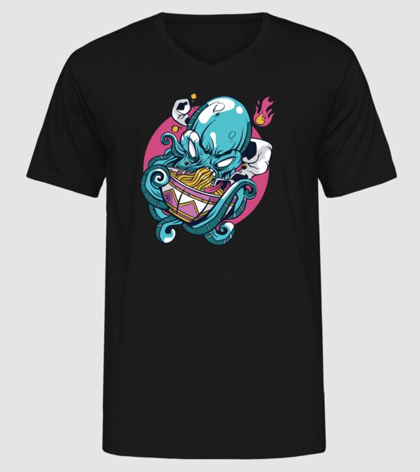 Octopus Ramen model negru pe tricou