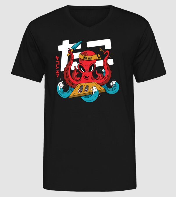 Octopus Sushi model negru pe tricou