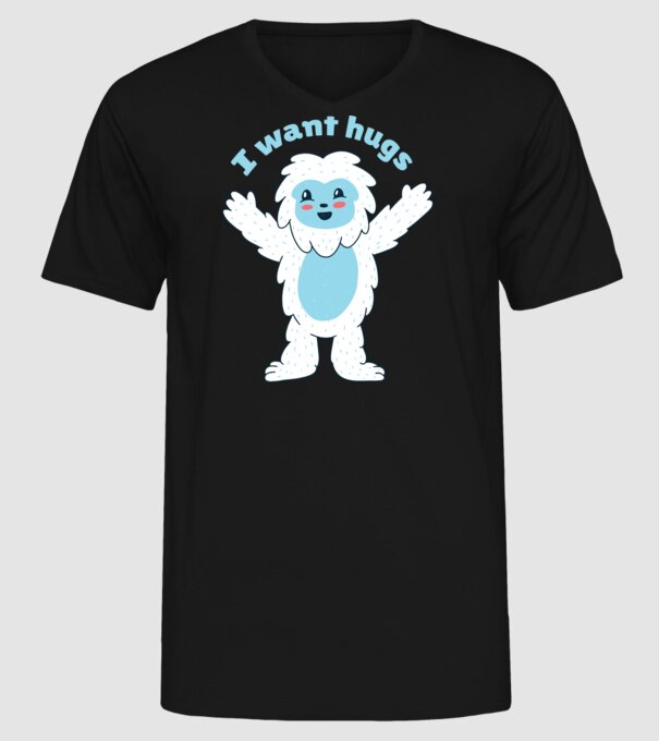 Vreau o îmbrățișare Yeti drăguț model negru pe tricou