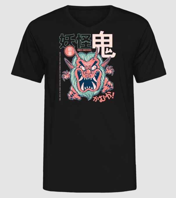 Oni Yokai Anime model negru pe tricou