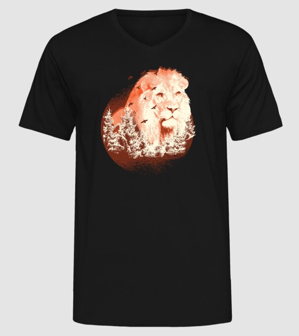 Tricou Leu Natură model negru pe tricou